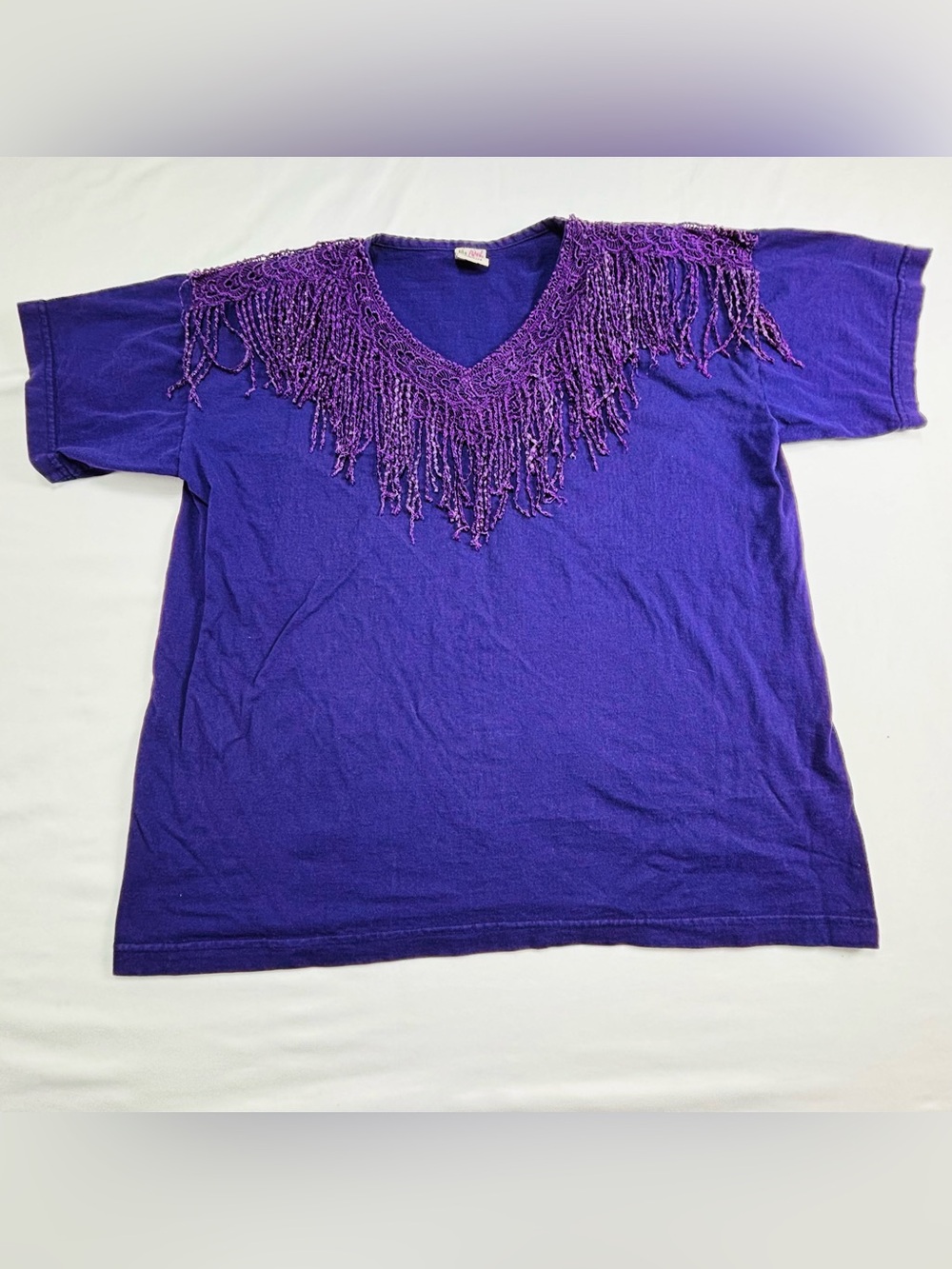 Women's Purple Fringe-Trim V-Neck Top W604